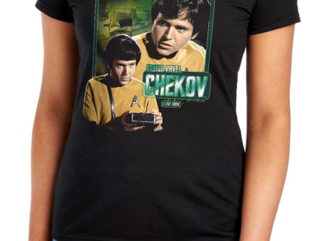 STAR TREK : ENSIGN CHEKOV S\S WOMENS TEE Black LG Supply