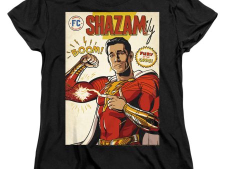 SHAZAM FURY OF THE GODS : SHAZAM COMIC COVER WOMENS SHORT SLEEVE Black MD Online Hot Sale