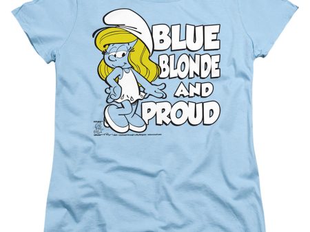 SMURFS : BLUE, BLONDE AND PROUD WOMENS SHORT SLEEVE Light Blue 2X Fashion