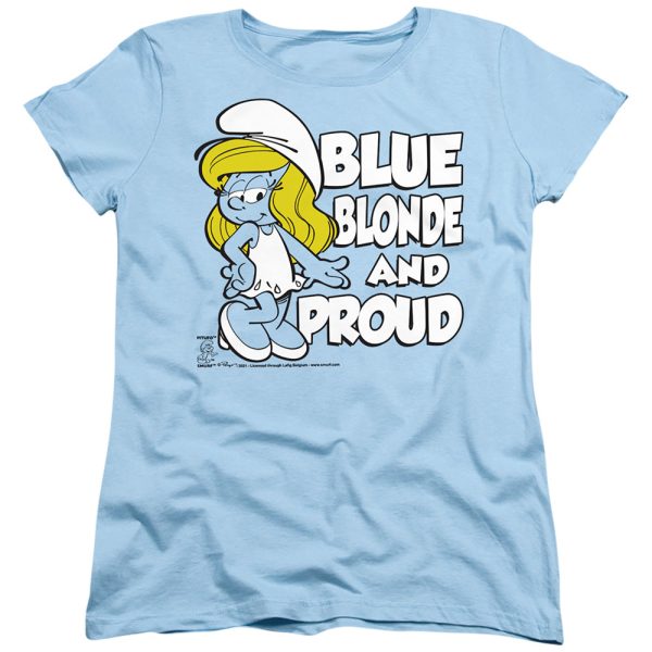 SMURFS : BLUE, BLONDE AND PROUD WOMENS SHORT SLEEVE Light Blue 2X Fashion